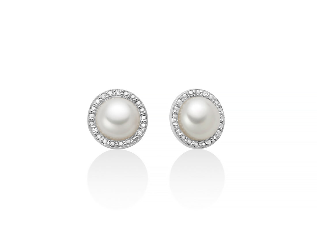 Orecchini Donna Miluna Oro Bianco 9kt Perla 6,5-7 mm e Diamanti PER2856X