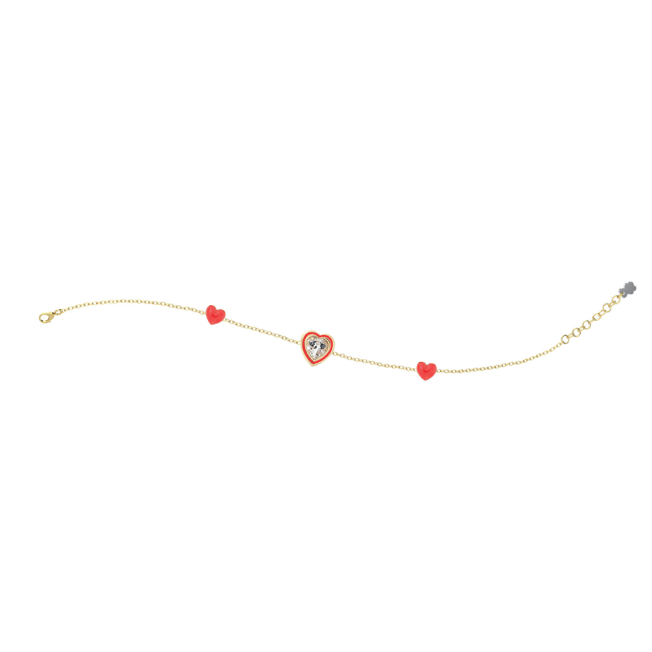 Bracciale Bambina Nanàn Argento Dorato 925 Cuori Smalto Rosso Zircone NAN0459