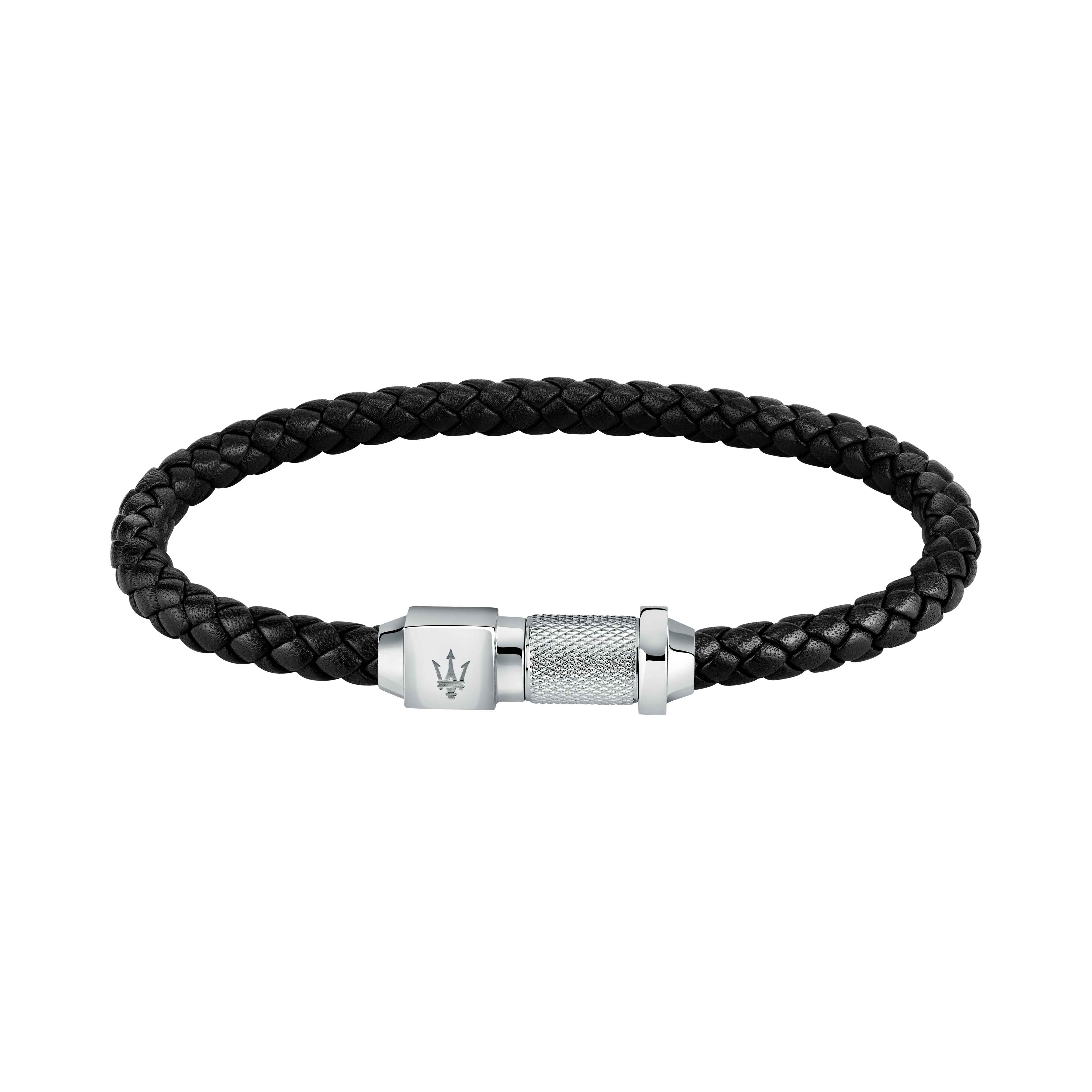 Bracciale Uomo Maserati Acciaio Pelle Nera Logo Sfaccettato Calamita JM223AVE17