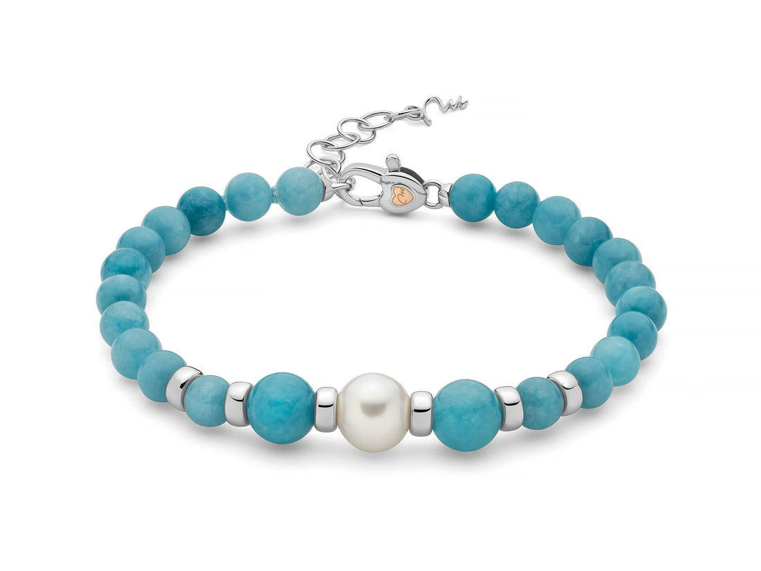 Bracciale Donna Miluna Terra Mare Giada blu e Perla PBR3680