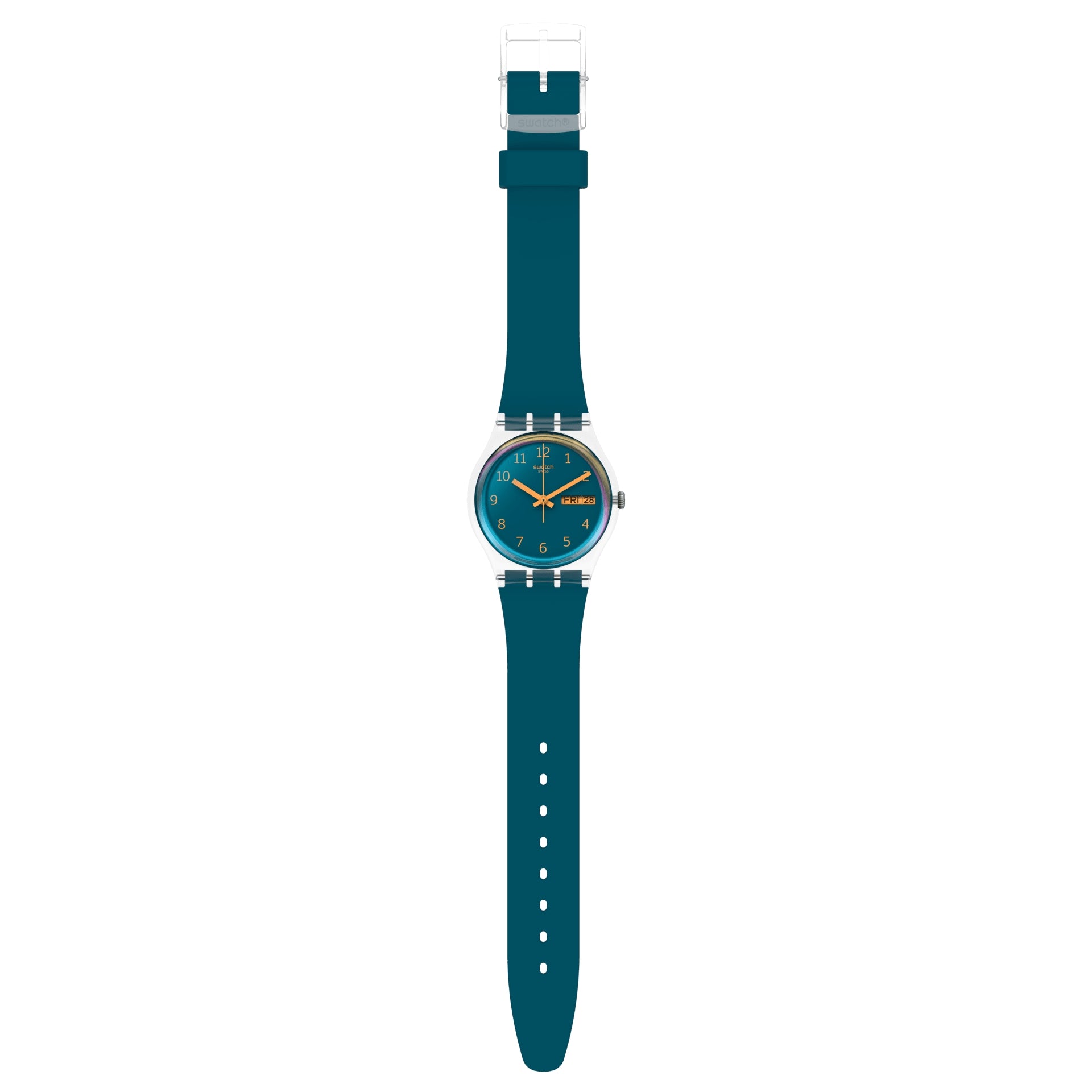 Orologio Uomo Bambino Swatch Quarzo Solo Tempo Numeri Blu Petrolio GE721