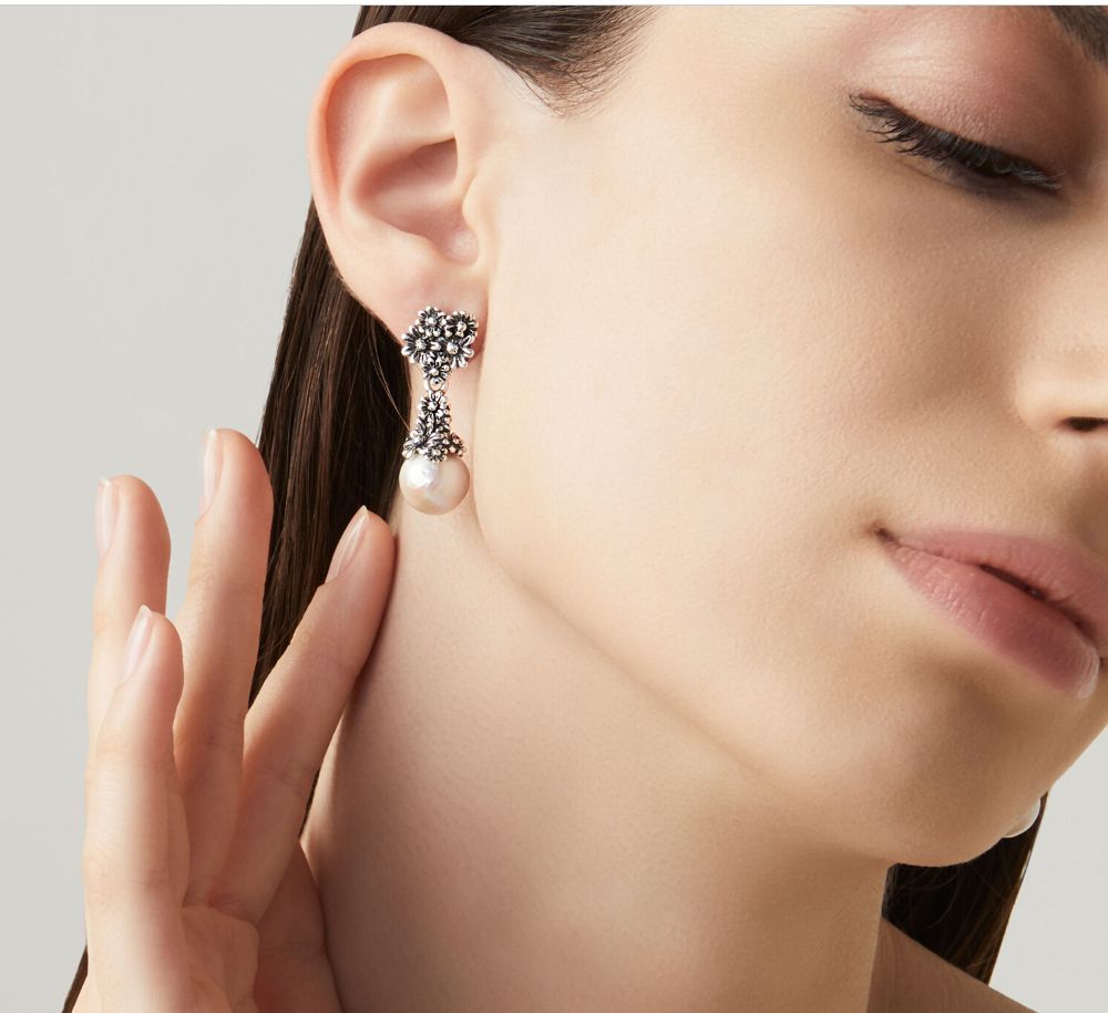Orecchini Donna Giovanni Raspini Argento 925 Perle Drops Margherite 11102