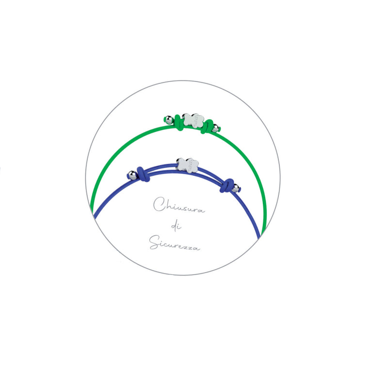 Collana Bambino Ragazzo Nanàn Argento 925 Dinosauro Laccio Cotone Azzurro NAN0447