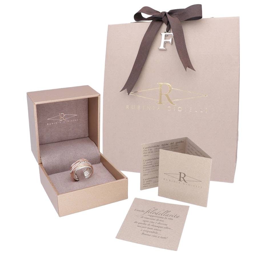 Anello Donna Filo Della Vita 13 Fili Oro Rosa 16 Diamanti Bianchi Misura 15 AN13ARBT