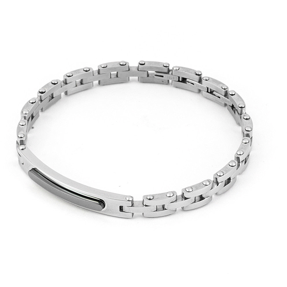 Bracciale Uomo 4US Cesare Paciotti acciaio Bianco con centrale rigido colore PVD nero 4UBR4427