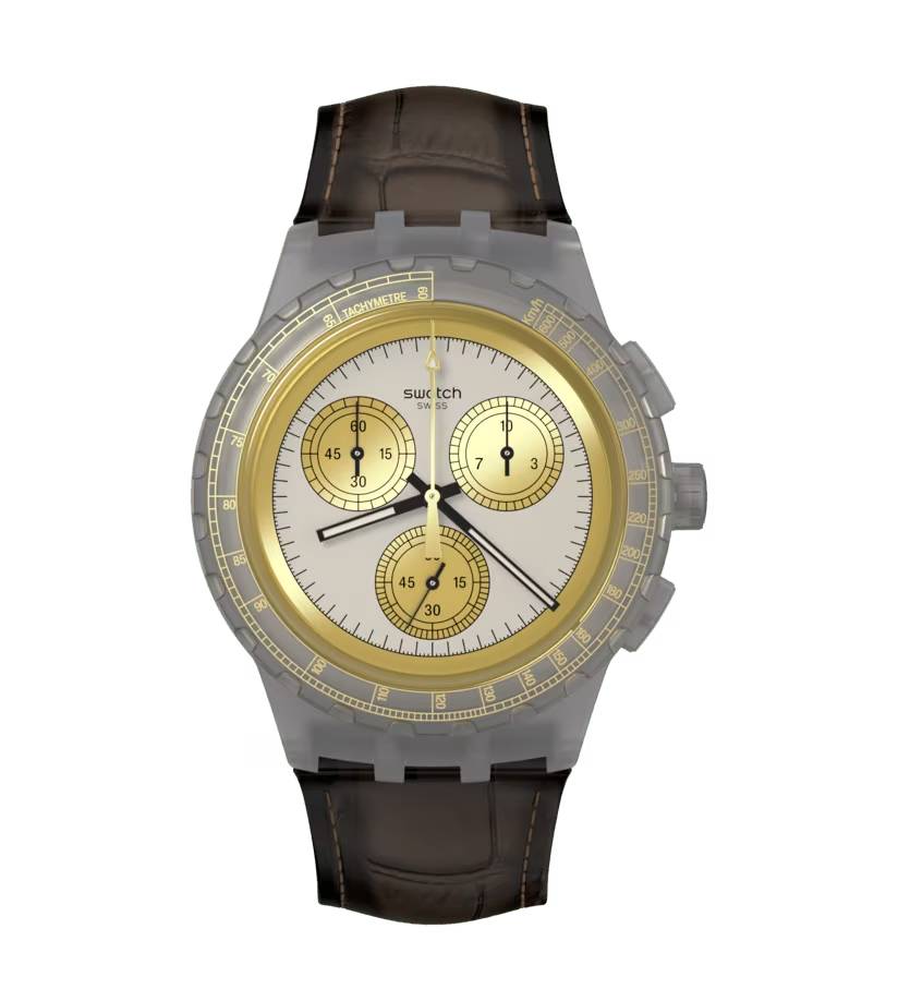 Orologio Unisex Swatch Golden Radiance Grigio Oro Quarzo Cronografo Data SUSM100