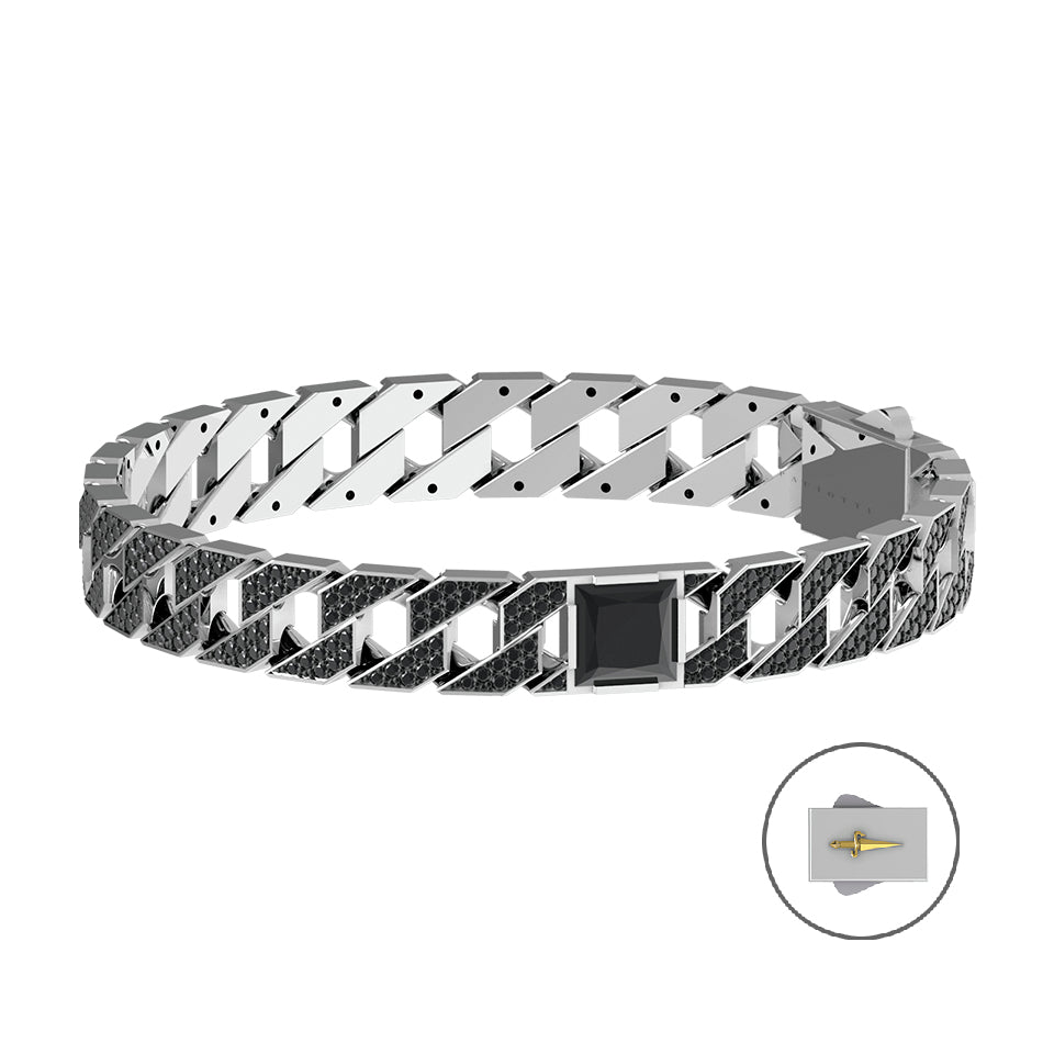 Bracciale Uomo Cesare Paciotti Argento Catena Groumette Zirconi Neri JPBR5024B