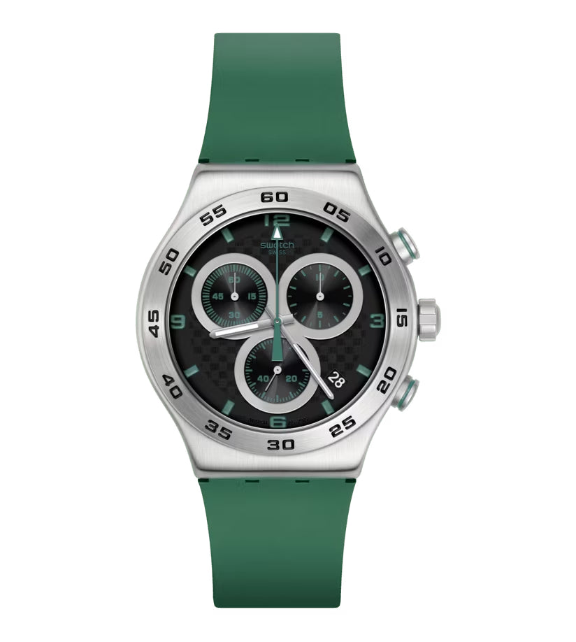 Orologio Uomo Swatch Quarzo Cronografo Data Carbonic Green Acciaio Gomma YVS525