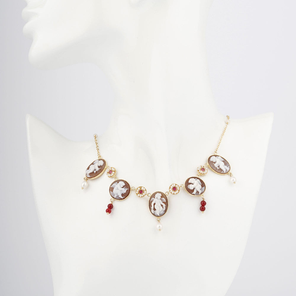 Collana Donna Cameo Italiano Argento Dorato 925 Girocollo Angeli Zirconi C909-G