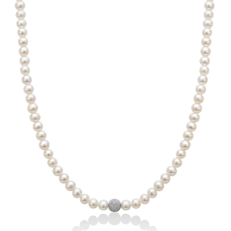 Collana Donna Miluna Oro Bianco 18 Kt Perle Oriente Sfera Diamantata PCL6967