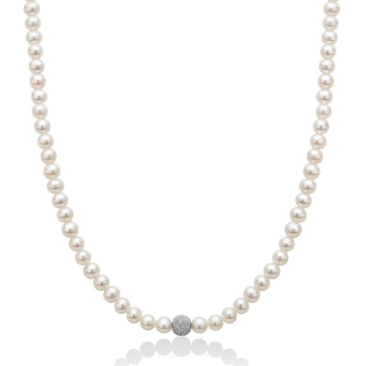 Collana Donna Miluna Oro Bianco 18 Kt Perle Oriente Sfera Diamantata PCL6967
