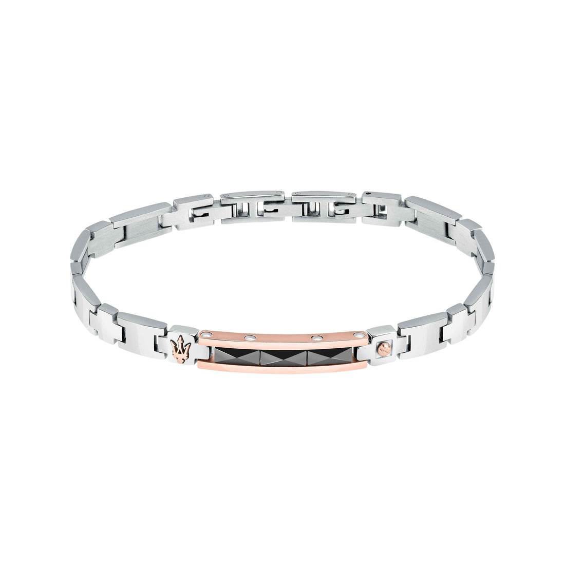 Bracciale Uomo Maserati Acciaio Ceramica Nera Logo Tridente Viti Rosè JM423ATZ32