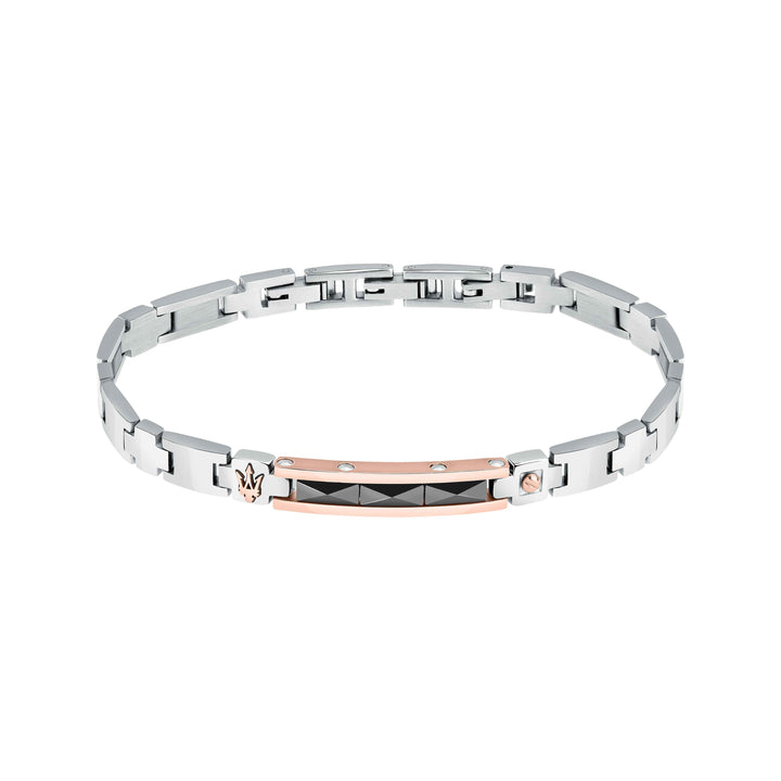 Bracciale Uomo Maserati Acciaio Ceramica Nera Logo Tridente Viti Rosè JM423ATZ32