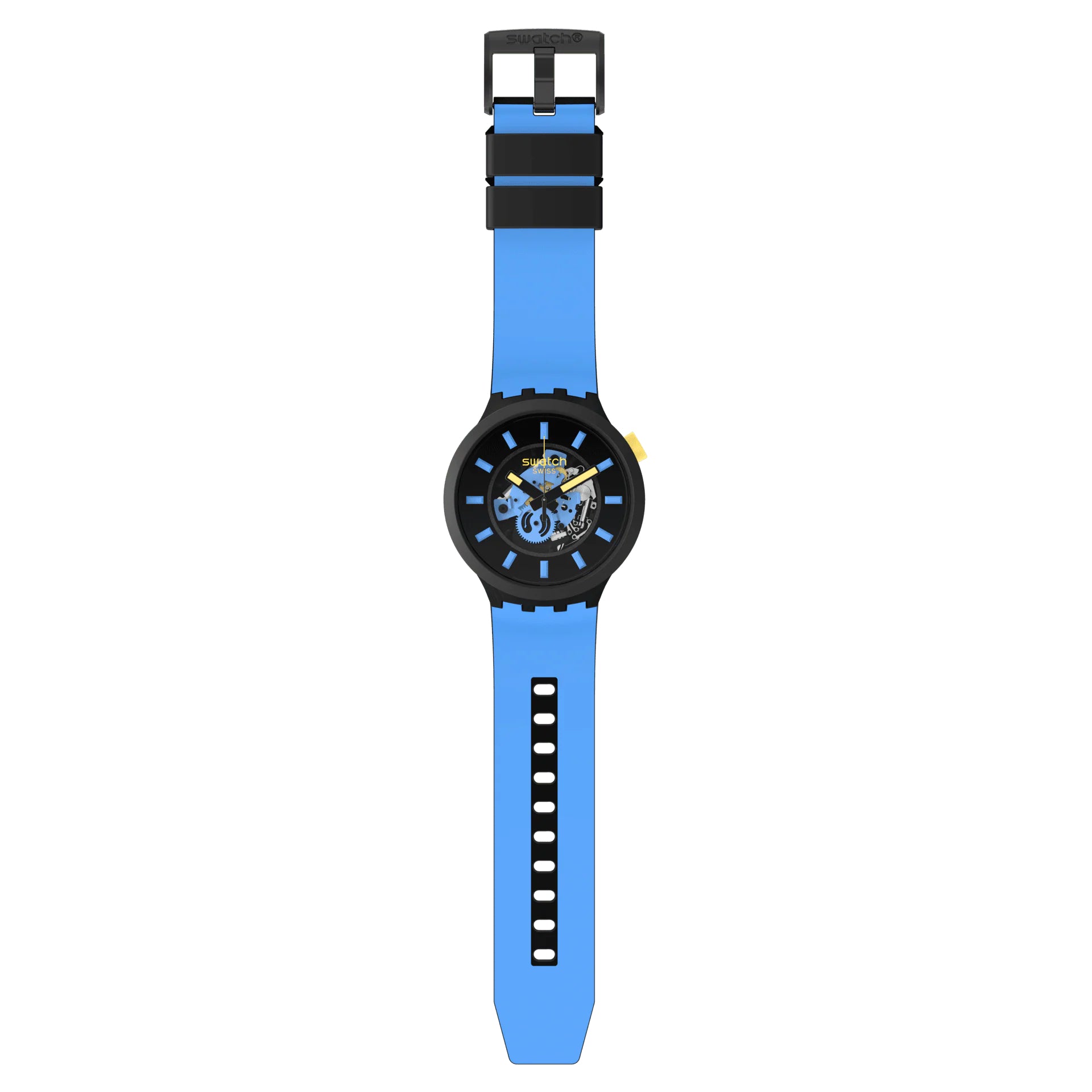 Orologio Uomo Swatch Quarzo Solo Tempo Bioceramic Scheletrato Azzurro SB03B108