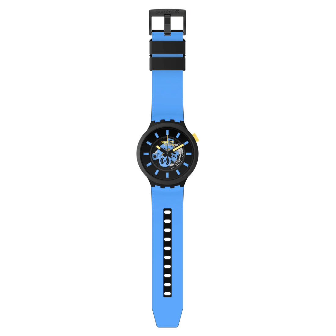Orologio Uomo Swatch Quarzo Solo Tempo Bioceramic Scheletrato Azzurro SB03B108