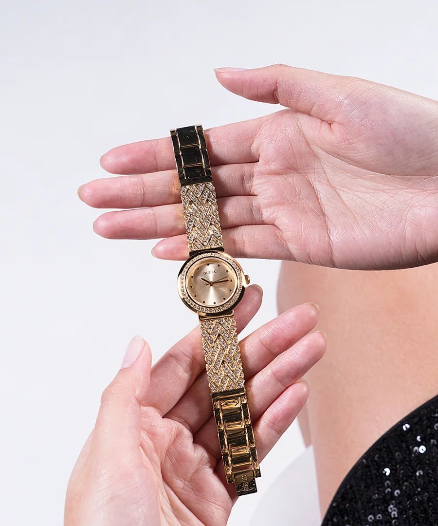 Orologio Donna Guess Quarzo Solo Tempo Zirconi Acciaio Dorato GW0476L2
