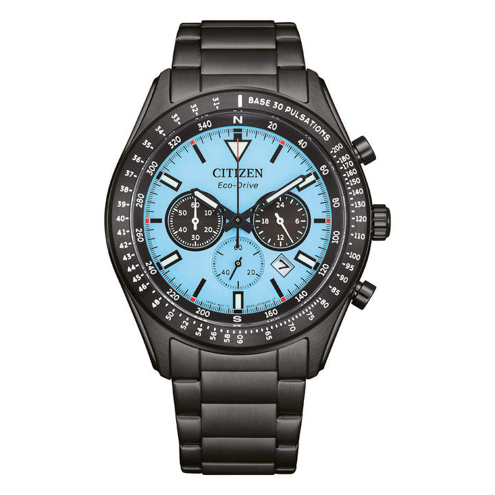 Orologio Uomo Citizen Eco-Drive Cronografo Acciaio Nero Azzurro CA4605-85L