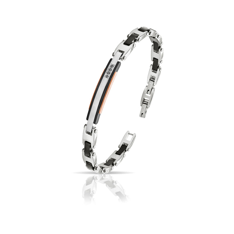 Bracciale Uomo Arkano Semirigido Acciaio Bicolore Rosè Diamanti Neri ABA013NB
