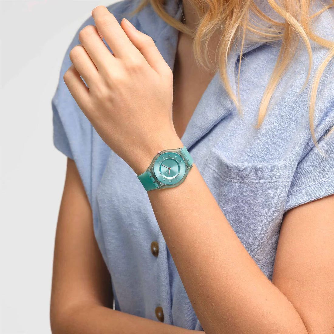 Orologio Donna Swatch Quarzo Solo Tempo Turchese Skin Pastelicious Teal SS08L100