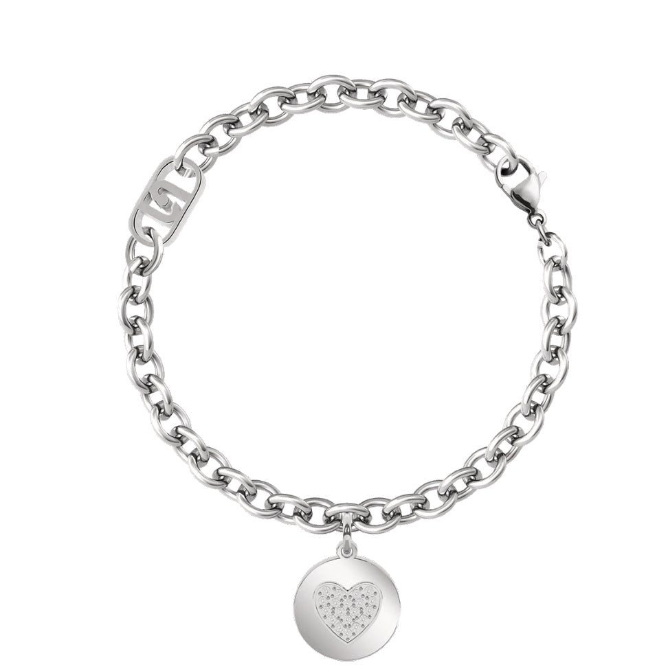 Bracciale Donna Acciaio  Liu jo ciondolo Cuore Con Zirconi LJ3094