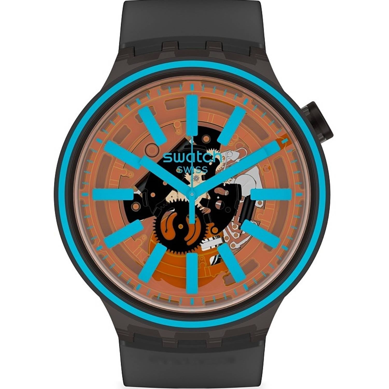 Orologio Uomo Silicone Gomma Swatch Big Bold Solo Tempo Quarzo Blu Nero SO27B112