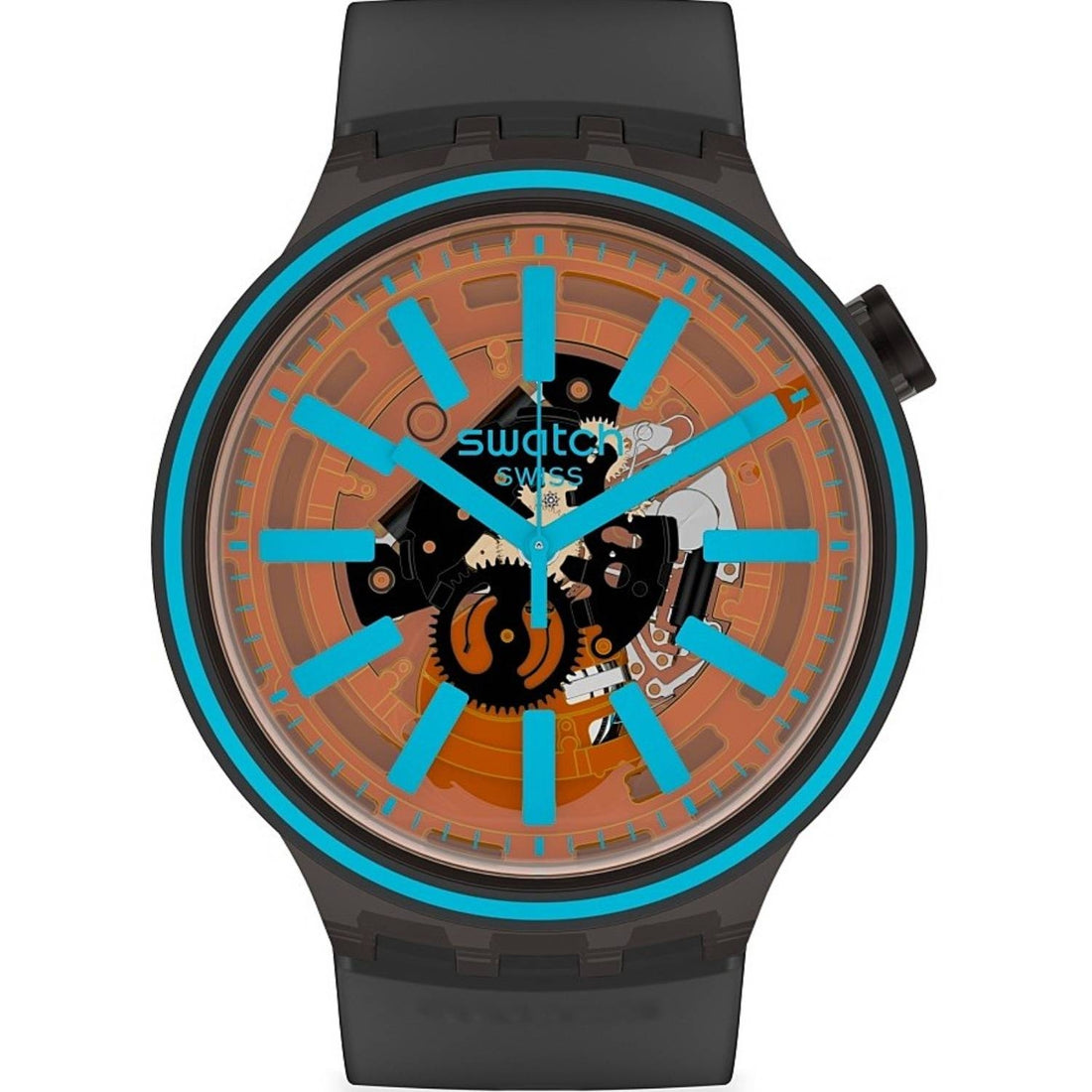 Orologio Uomo Silicone Gomma Swatch Big Bold Solo Tempo Quarzo Blu Nero SO27B112