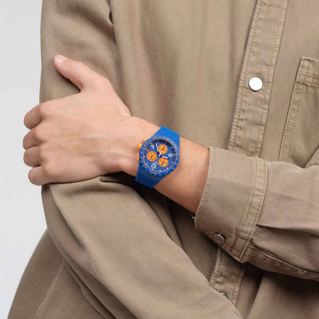 Orologio Unisex Swatch Primarly Blue Arancione Quarzo Cronografo Data SUSN419