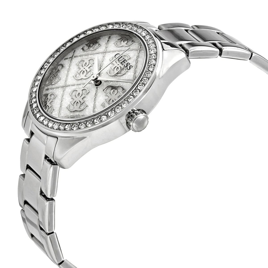 Orologio Donna Guess Quarzo Solo Tempo Acciaio Lavorato Zirconi Bianchi GW0001L1