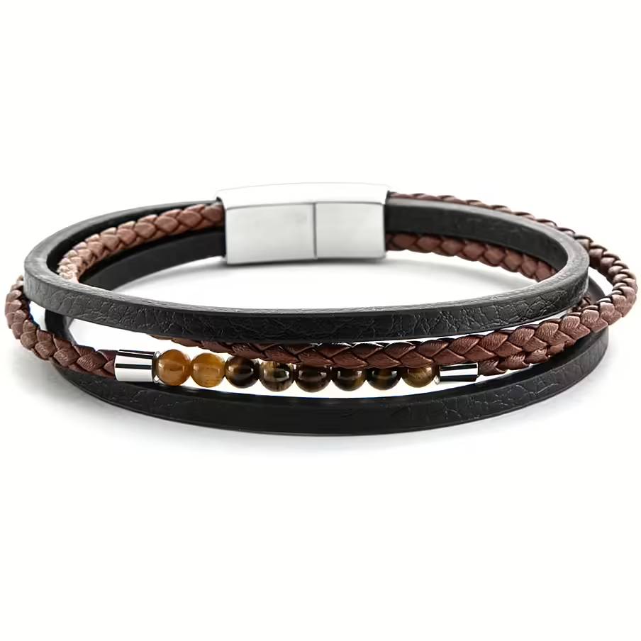 Bracciale Uomo 4US Cesare Paciotti Acciaio Cuoio nero e marrone  Intrecciato e liscio Semirigido 4UBR6388