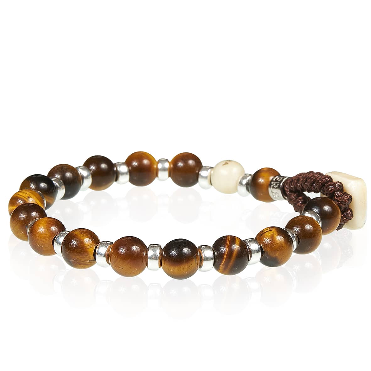 Bracciale Unisex Gerba Argento 925 Elastico Pietra Grande Occhio di Tigre COD.086