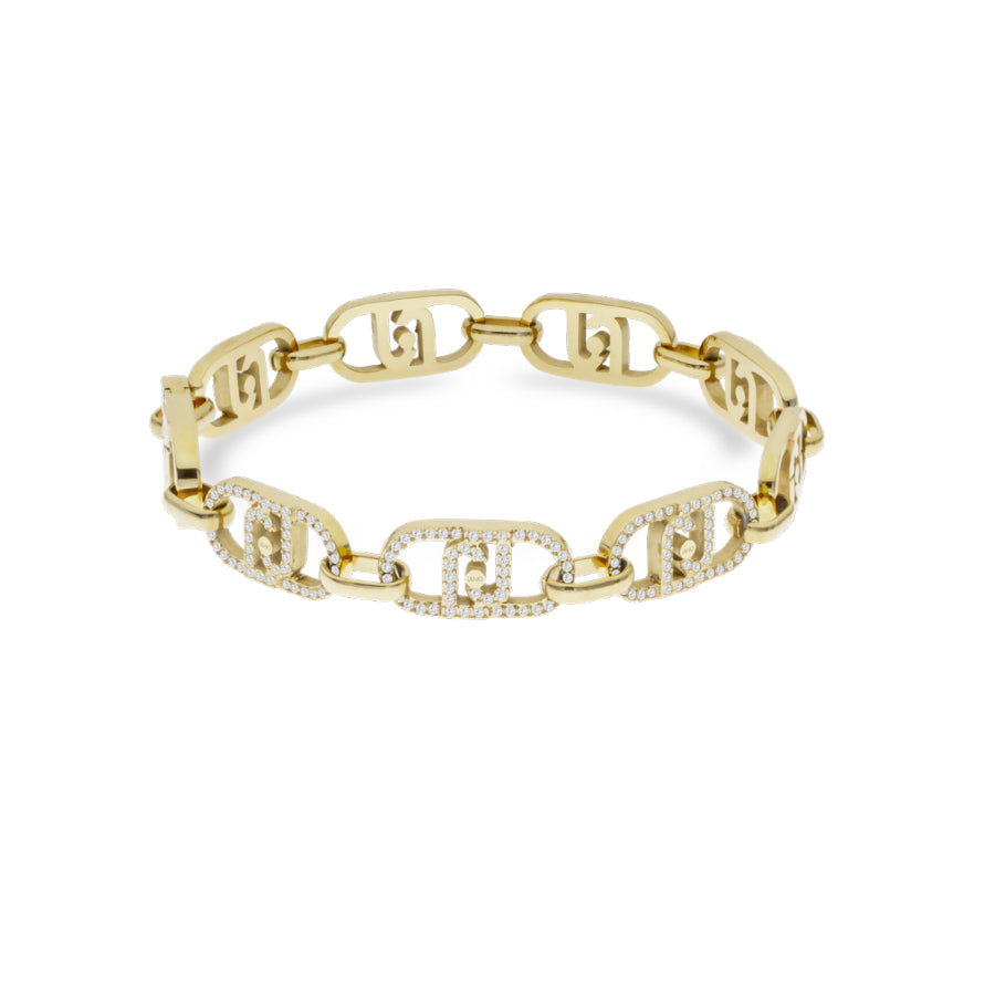Bracciale Donna Liu Jo Acciaio Dorato Catena Logo Zirconi Bianchi LJ2625
