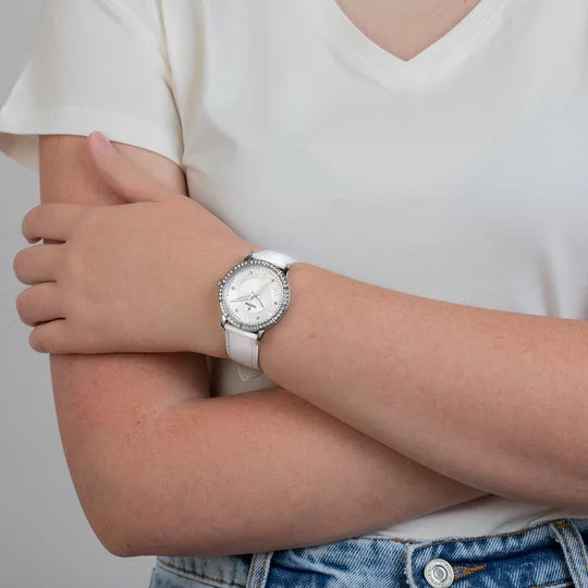 Orologio Donna Festina Acciaio Pelle Zirconi Quarzo Solo Tempo Bianco F20412/1