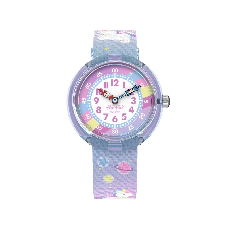 Orologio Bambina Swatch Flik Flak Cuddly Unicorn Quarzo Solo Tempo Rosa FBNP213