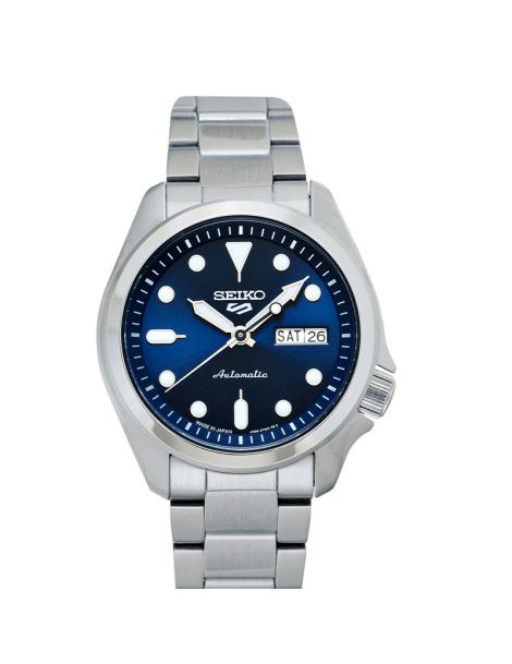 Orologio Uomo Seiko 5 Acciaio Automatico Doppia Data Quadrante Blu SRPE53K1