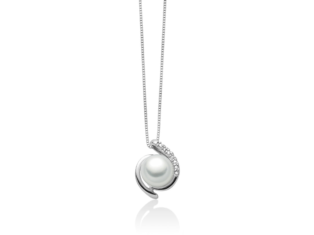 Collana Donna Miluna Girocollo Oro Bianco 375 Perla 7,5-8 mm Diamanti PCL5172X