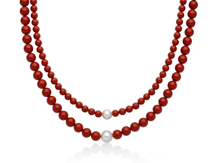 Collana Donna Argento 925 Miluna Pasta Di Corallo Rosso Perla PCL6786