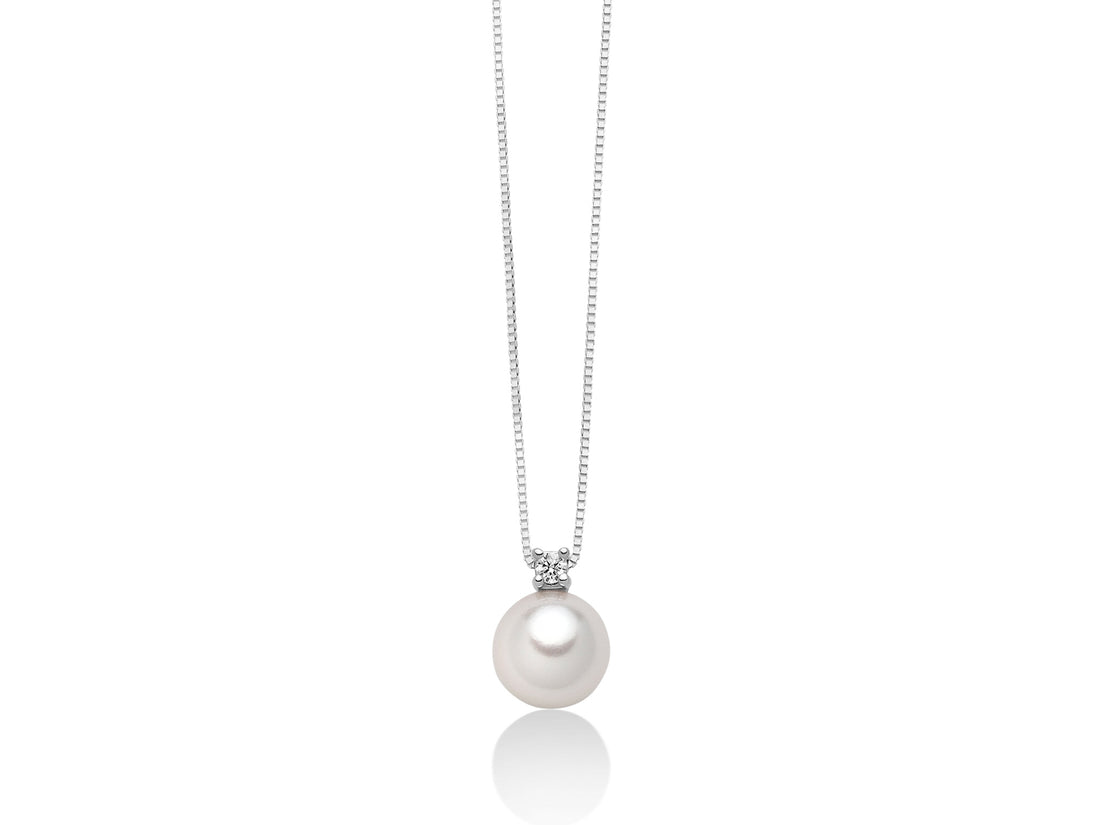 Collana Donna Mikiko Oro Bianco 18 KT Diamante 0.16 Perla 7,5-8 mm MD1017O4FABI075