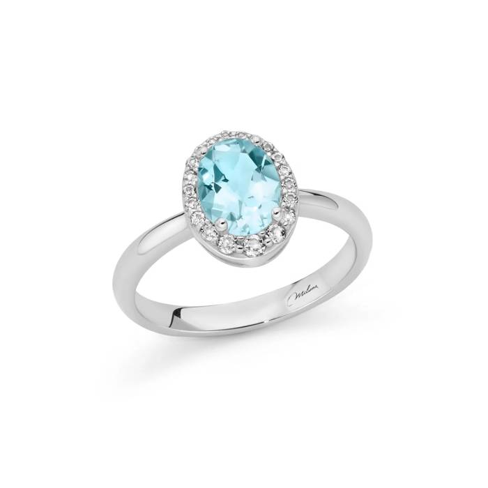 Anello Donna Miluna Argento 925 Cuore Gemma Del Cielo Ovale Topazi Bianchi Misura 14 LID4250