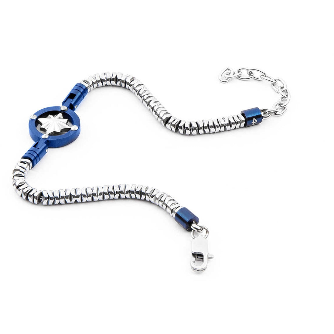 Bracciale Uomo 4US Cesare Paciotti Acciaio Bianco e rosa dei Venti in pvd blu  4UBR4114