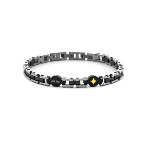 Bracciale Uomo 4US Cesare Paciotti Acciaio Ceramica Nera Rosa Dei Venti Oro 18 Ct 4UBR8807