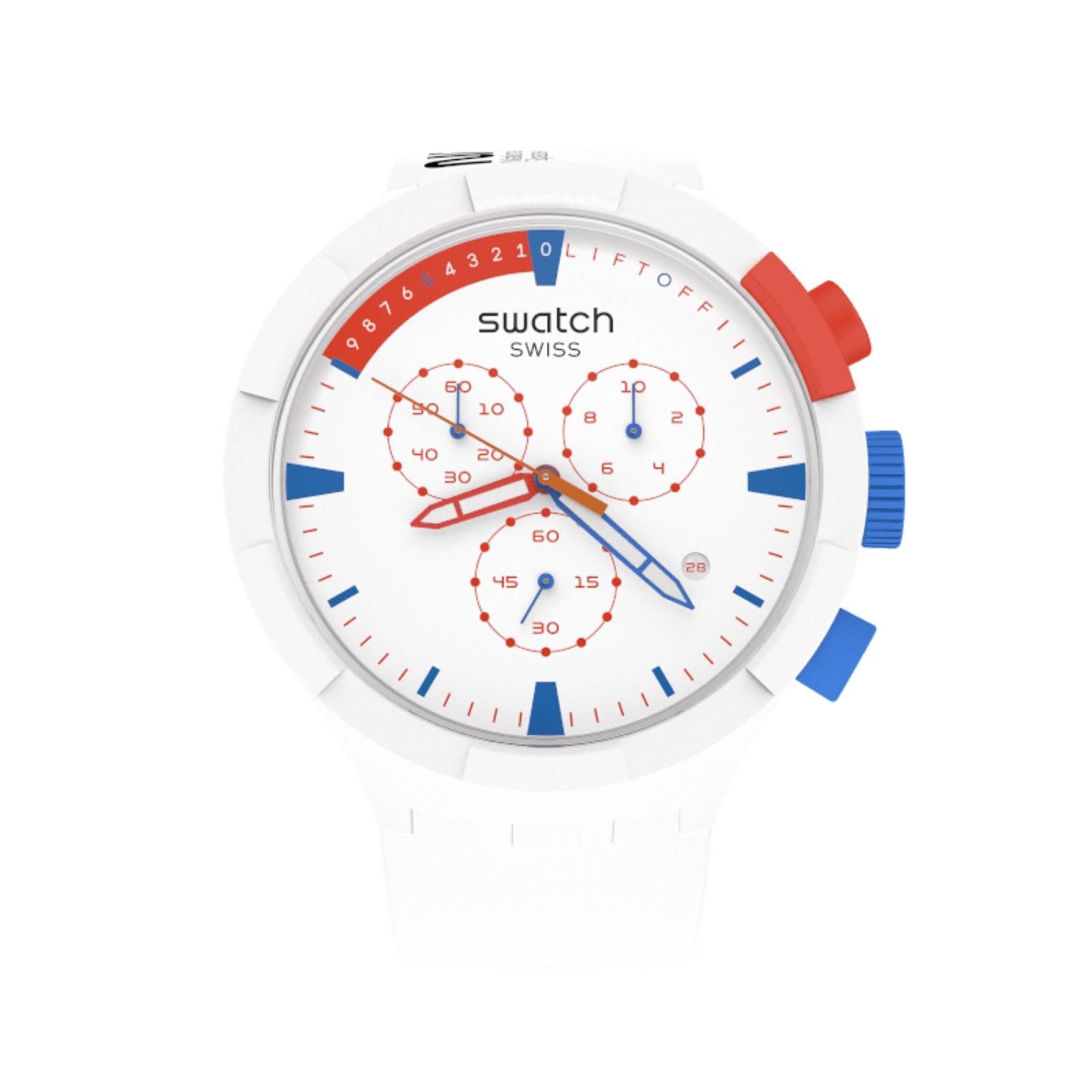 Orologio Uomo Swatch Big Bold Quarzo Cronografo Data Blu Bianco SB04Z400