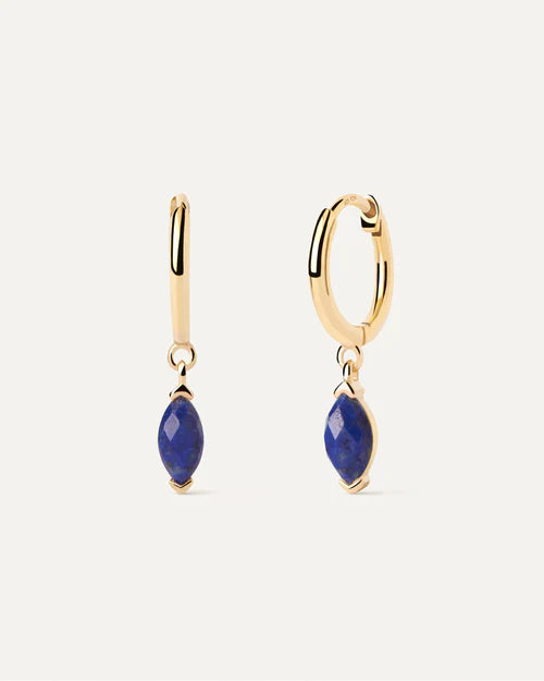 Orecchini Donna PDPaola Argento Dorata 925 Cerchi Pietra Blu Pendente AR01-A09-U