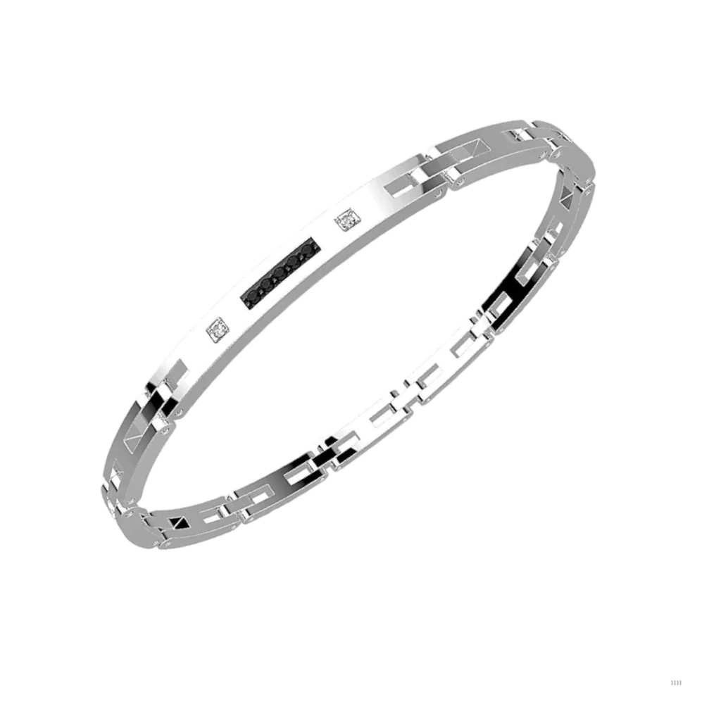 Bracciale Uomo Acciaio Zancan Targa Zirconi Neri EHB102