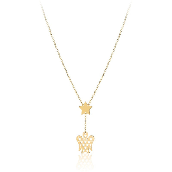 Collana Donna Oro Giallo 9 KT Stella Angelo Traforato Pendente NKT281