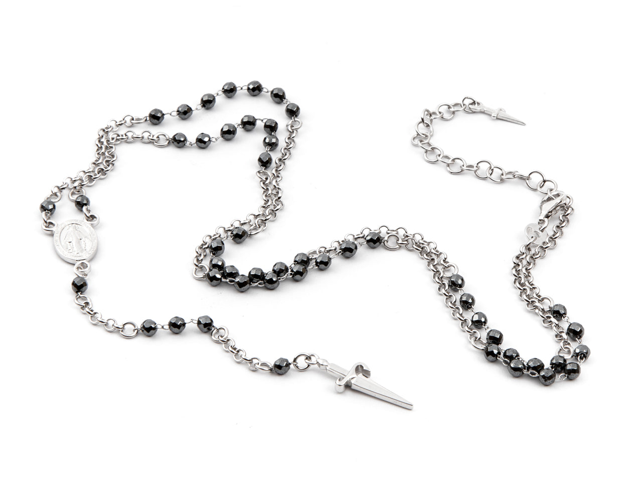 Collana Uomo Cesare Paciotti Argento 925 Rosario Biglie Ematite Sfaccettate JPCL2160B