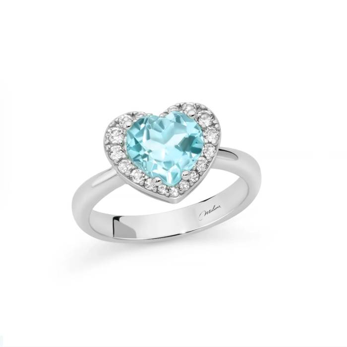Anello Donna Miluna Argento 925 Cuore Gemma Del Cielo Topazi Bianchi Misura 14 LID4246