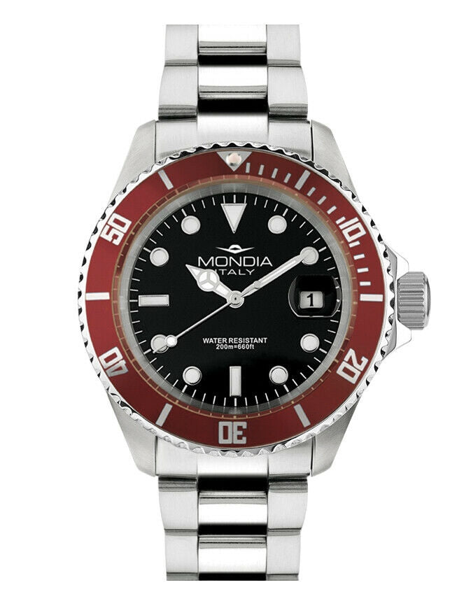 Orologio Uomo Acciaio Mondia Data Ghiera Rossa MI-785-SSRD-BK-OY
