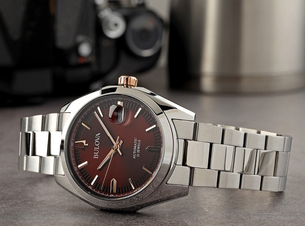Orologio Uomo Bulova Surveyor Automatico Bordeaux Acciaio 98B422