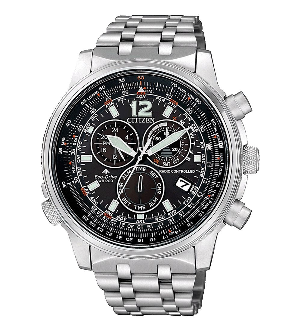 Orologio Uomo Citizen Acciaio Pilot Radio Controllato Eco Drive Crono CB5860-86E