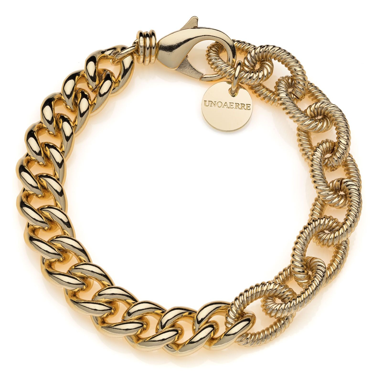Bracciale Donna Unoaerre Bronzo Lucido Satinato Dorato Catena Groumetta 520640